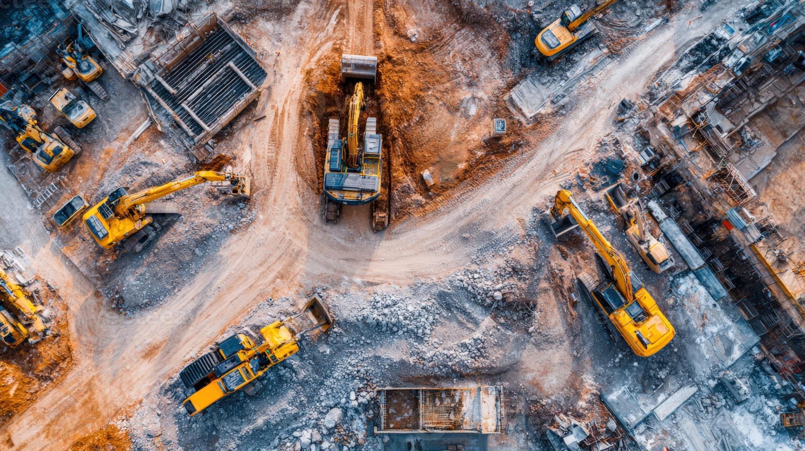 Aerial view of an active construction site
